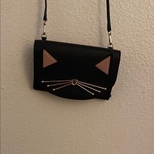 Kate Spade Black and Brown Cat Face Clutch